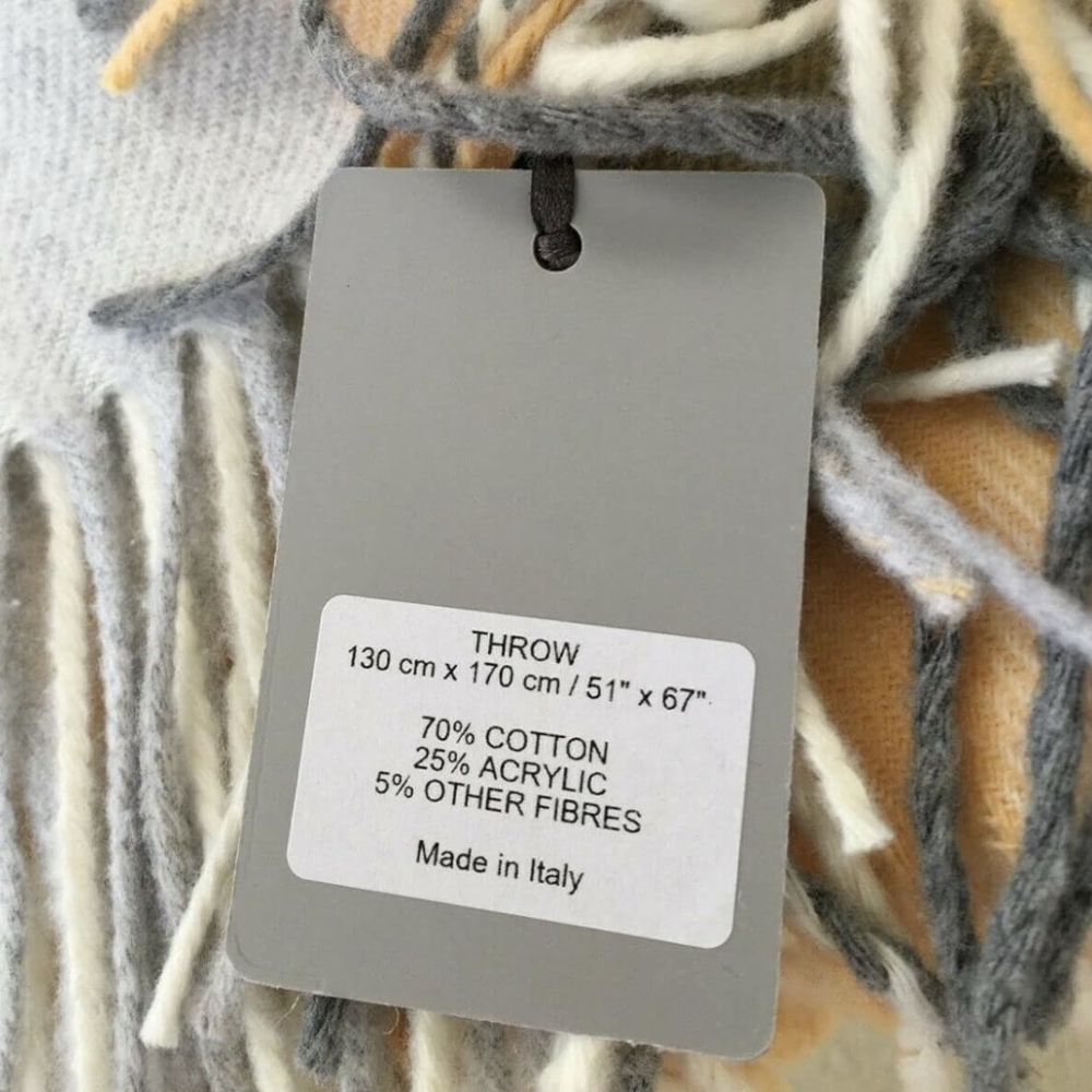 Soft Cotton-Blend Fringe Throw Blanket in Gray, Cream & Tan
